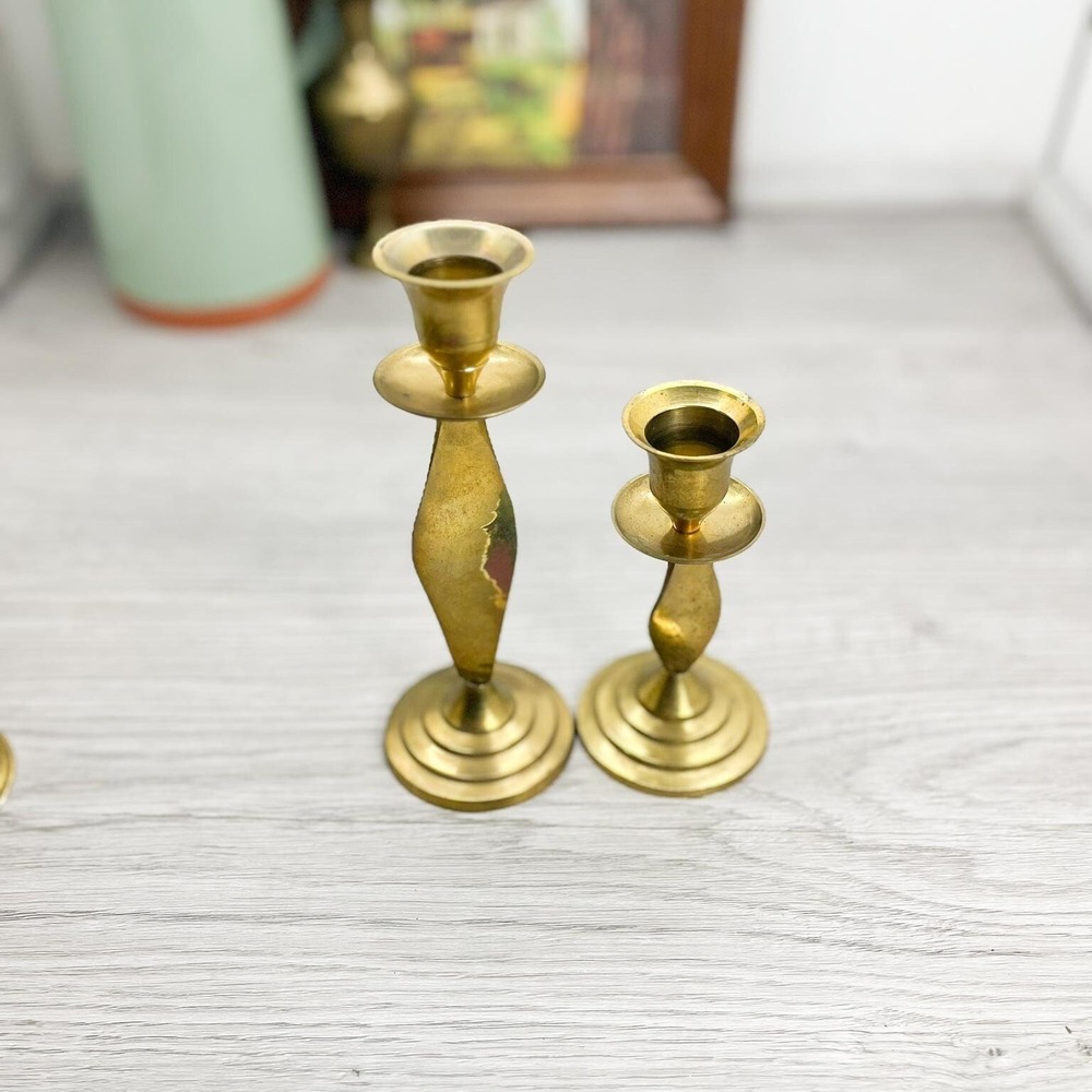 Vintage Twisted Brass Candlesticks:‎ Gold Maximalist Decor